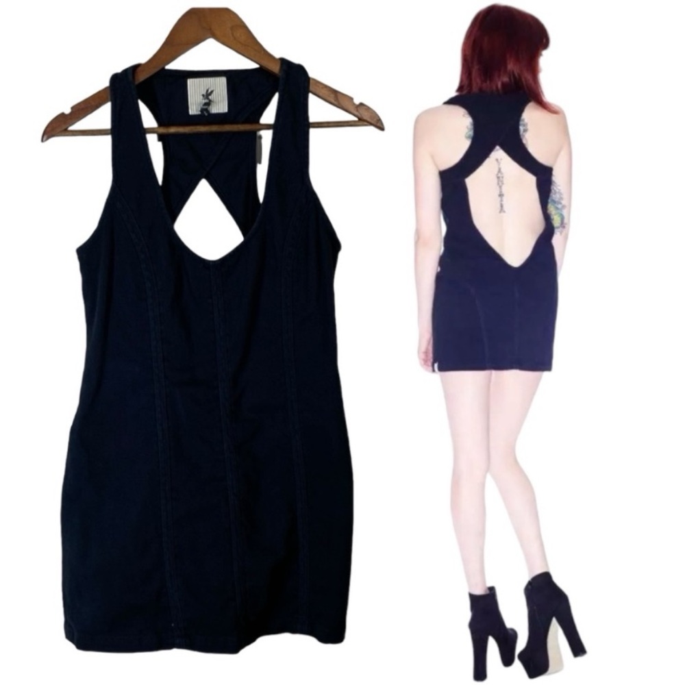 One Teaspoon Black Denim Sleeveless Open Back Dress size 12